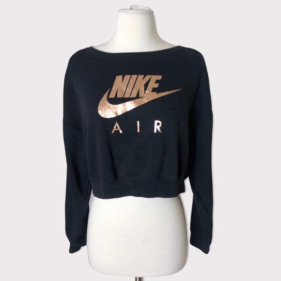 Nike Cropped Sweatshirt Black Rose Gold S Zip Pullover EUC - Picture 3 of 8